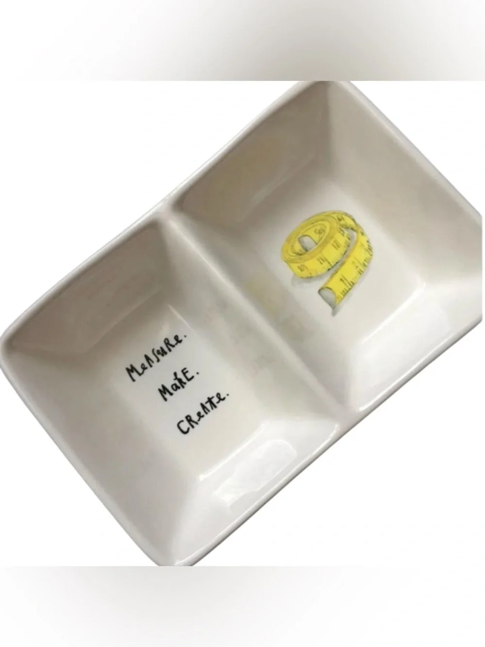 Rae Dunn White Ceramic Divided Tray with Script Logo